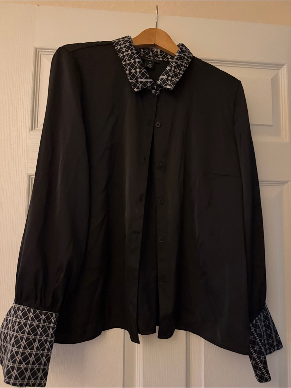 Halogen Black Blouse with White Geometric Print